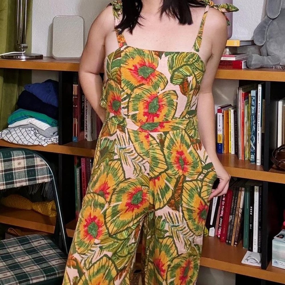 Cynthia Rowley Women's Small Green Printed Sleeveless Wide Leg Jumpsuit